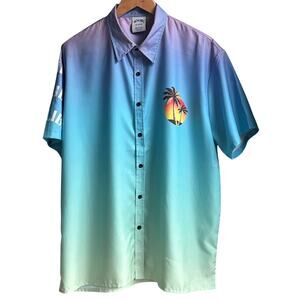 Malibu Rum Vendor Promo Button Down Shirt XL Gradient Palm Tree Sunset EUC